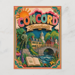 PopCut States Concord Massachusetts Paper Art Postcard