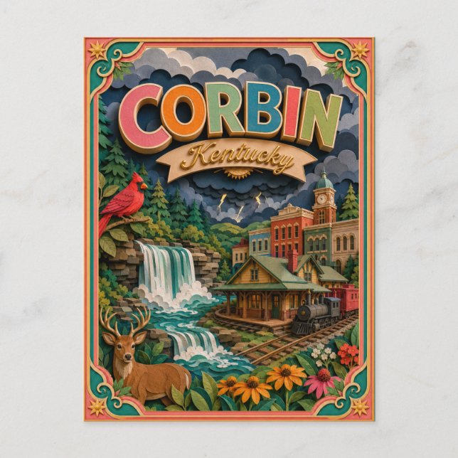 PopCut States Corbin Kentucky Paper Art Postcard (Front)