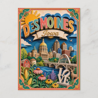 PopCut States Des Moines Iowa Paper Art Postcard
