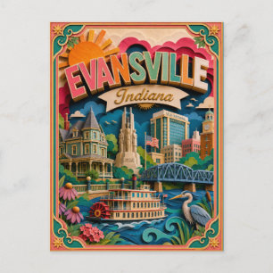 PopCut States Evansville Indiana Paper Art Postcard