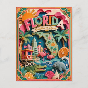 PopCut States Florida Colourful 3D Paper Art Postcard