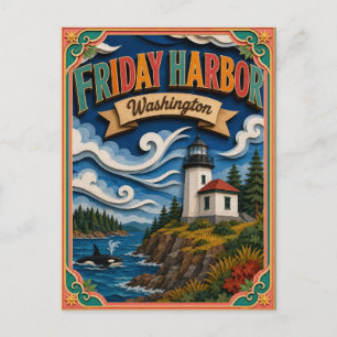 PopCut States Friday Harbour Washington Paper Art Postcard
