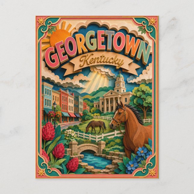 PopCut States Georgetown Kentucky Paper Art Postcard (Front)