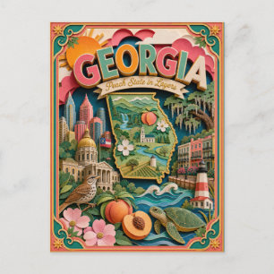 PopCut States Georgia Colourful 3D Paper Art Postcard