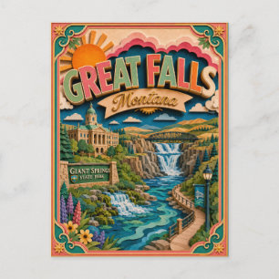 PopCut States Great Falls Montana Paper Art Postcard
