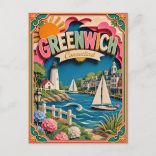 PopCut States Greenwich Connecticut Paper Art Postcard