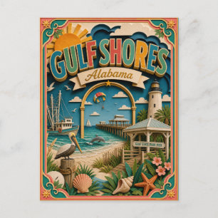 PopCut States Gulf Shores Alabama Paper Art Postcard