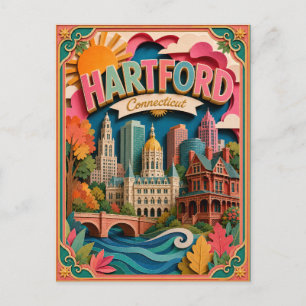 PopCut States Hartford Connecticut Paper Art Postcard