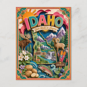PopCut States Idaho Colourful 3D Paper Art Postcard