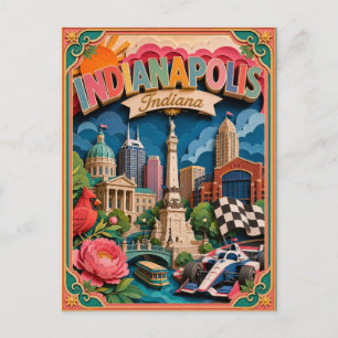 PopCut States Indianapolis Indiana Paper Art Postcard