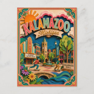 PopCut States Kalamazoo Michigan Paper Art Postcard