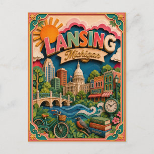 PopCut States Lansing Michigan Paper Art Postcard