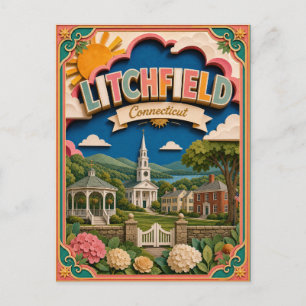 PopCut States Litchfield Connecticut Paper Art Postcard