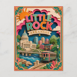 PopCut States Little Rock Arkansas Paper Art Postcard