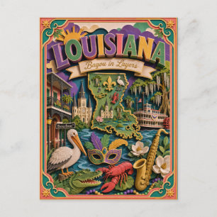 PopCut States Louisiana Colourful 3D Paper Art Postcard