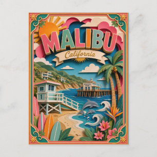 PopCut States Malibu California Paper Art Postcard