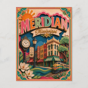 PopCut States Meridian Mississippi Paper Art Postcard