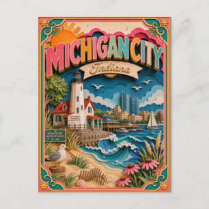 PopCut States Michigan City Indiana Paper Art Postcard