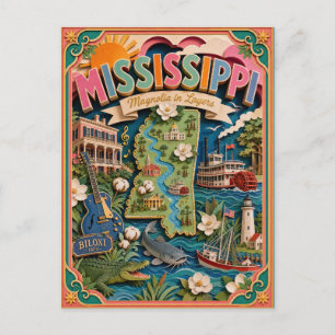 PopCut States Mississippi Colourful 3D Paper Art Postcard