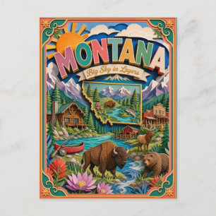PopCut States Montana Colourful 3D Paper Art Postcard