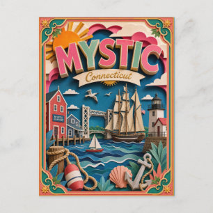 PopCut States Mystic Connecticut Paper Art Postcard