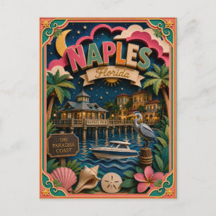 PopCut States Naples Florida Paper Art Postcard