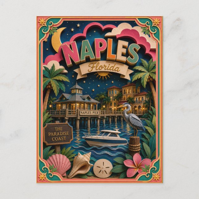 PopCut States Naples Florida Paper Art Postcard (Front)