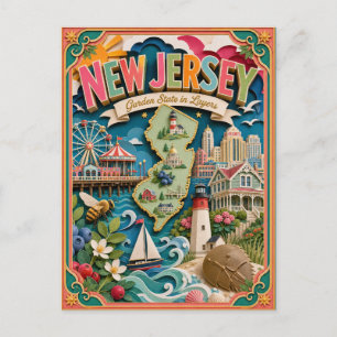 PopCut States New Jersey Colourful 3D Paper Art Postcard