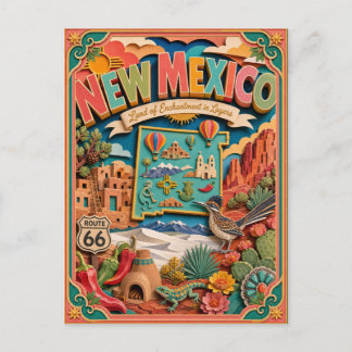 PopCut States New Mexico Colourful 3D Paper Art Postcard