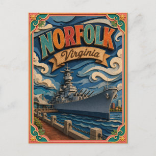 PopCut States Norfolk Virginia Paper Art Postcard