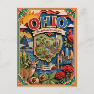 PopCut States Ohio Colourful 3D Paper Art Postcard