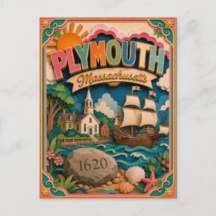 PopCut States Plymouth Massachusetts Paper Art Postcard