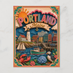PopCut States Portland Maine Paper Art Postcard
