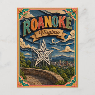 PopCut States Roanoke Virginia Paper Art Postcard
