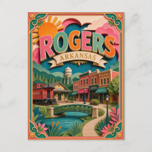 PopCut States Rogers Arkansas Paper Art Postcard