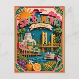 PopCut States Sacramento California Paper Art Postcard