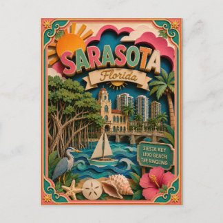 PopCut States Sarasota Florida Paper Art  Postcard