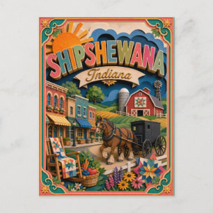 PopCut States Shipshewana Indiana Paper Art Postcard