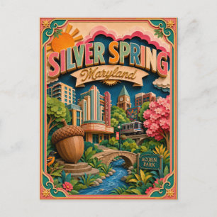 PopCut States Silver Spring Maryland Paper Art Postcard