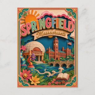 PopCut States Springfield Massachusetts Paper Art Postcard