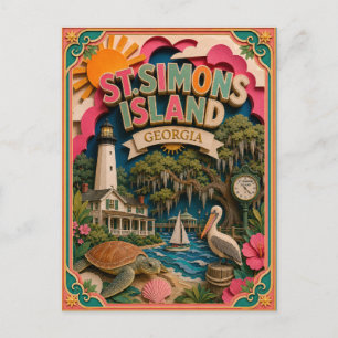 PopCut States St. Simons Island Georgia Paper Art Postcard