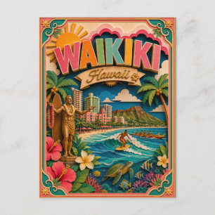 PopCut States Waikiki Hawaii Paper Art Postcard