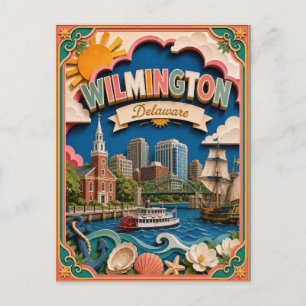 PopCut States Wilmington Delaware Paper Art Postcard