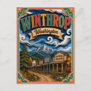 PopCut States Winthrop Washington Paper Art Postcard