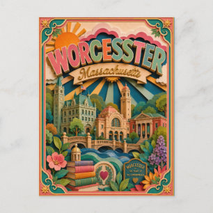 PopCut States Worcester Massachusetts Paper Art Postcard