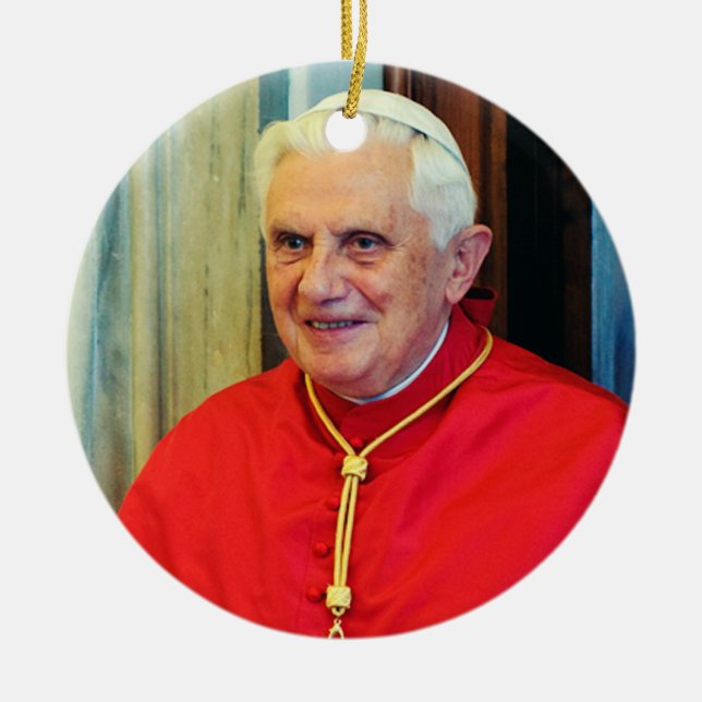 Pope Benedict XVI Official Style Portrait Ceramic Tree Decoration (Front)
