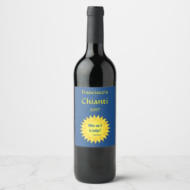 Pope Francis Quotation Blue and Yellow Wine Label (Front)