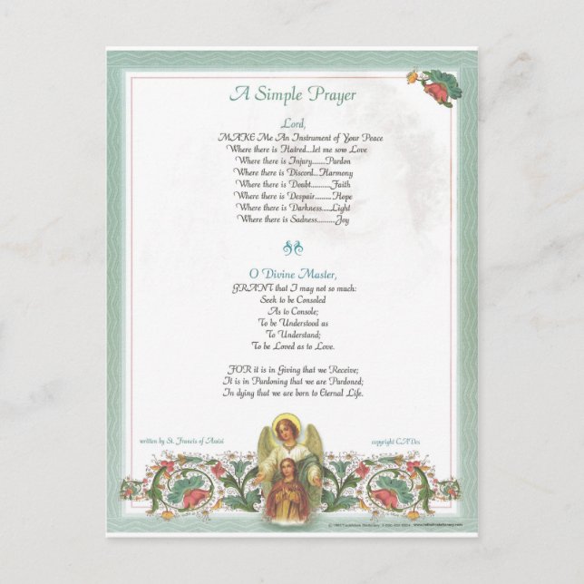 pope francis=st. francis simple prayer=angel postcard (Front)