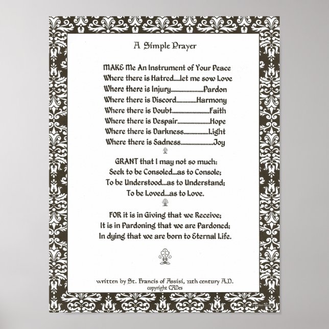 POPE FRANCIS=ST. FRANCIS SIMPLE PRAYER=Filigree Poster (Front)