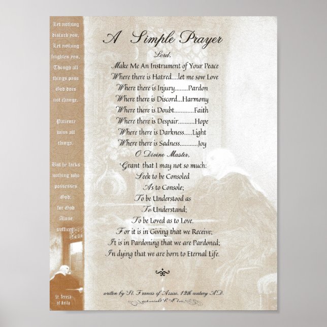 POPE FRANCIS=ST. FRANCIS SIMPLE PRAYER=St. Teresa Poster (Front)